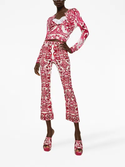 Shop Dolce & Gabbana Dolce&gabbana Cruise Majolica Print Silk Trousers