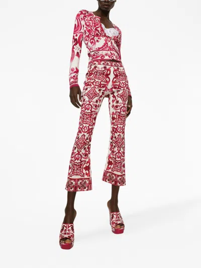 Shop Dolce & Gabbana Dolce&gabbana Cruise Majolica Print Silk Trousers