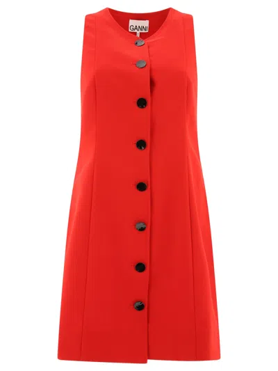 Shop Ganni Twill Dress In Red