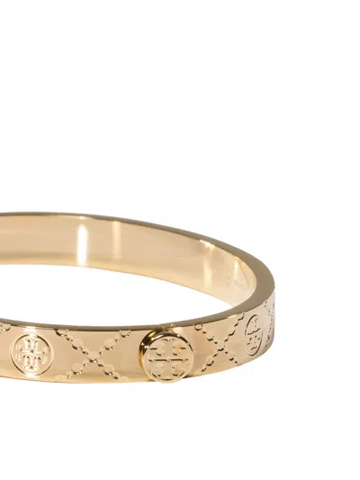 Shop Tory Burch "t Monogram" Hinge Bracelet In Gold