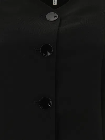 Ganni Sleeveless Twill Dress With Button Front In Black