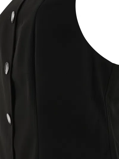 Ganni Sleeveless Twill Dress With Button Front In Black