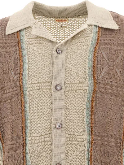 Shop Kapital "7 G Crochet Knit Tennessee Aloha Polo" Shirt In Beige