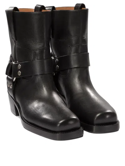 Paris Texas 'roxy' Black Western Style Ankle Boots With Brown Nuances In Black