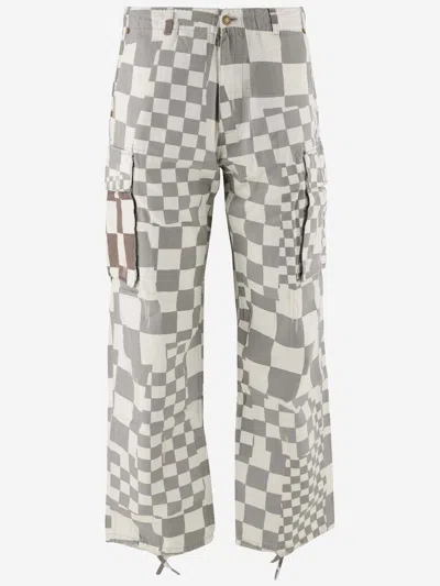 Shop Erl Cotton Cargo Pants With Plaid Pattern