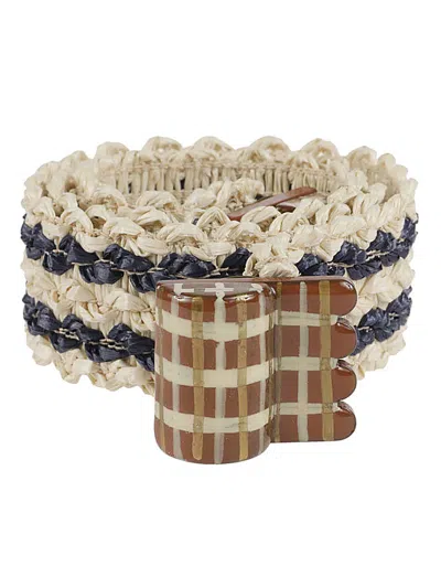 Exquisite J Beige Striped Raffia Belt