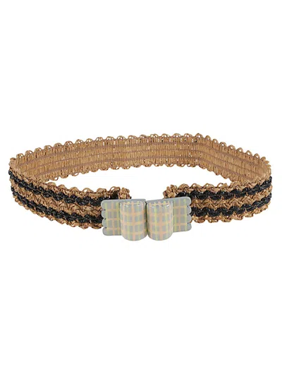 Exquisite J Striped Raffia Belt