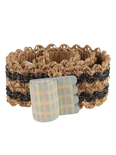 Exquisite J Striped Raffia Belt