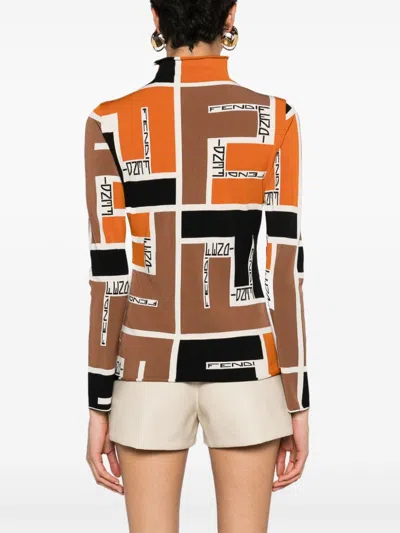 Fendi Turtleneck Stretch Fabric Top With Monogram Motif