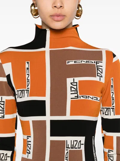 Fendi Turtleneck Stretch Fabric Top With Monogram Motif