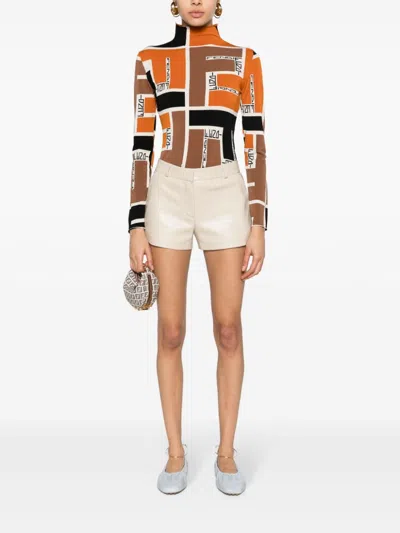 Fendi Turtleneck Stretch Fabric Top With Monogram Motif