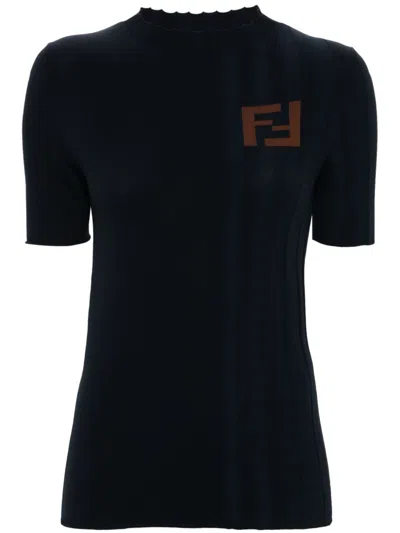 Shop Fendi Ribbed Cotton T Shirt