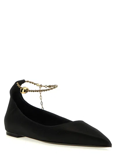 Ferragamo Dada T Chain-embellished Satin Point-toe Flats