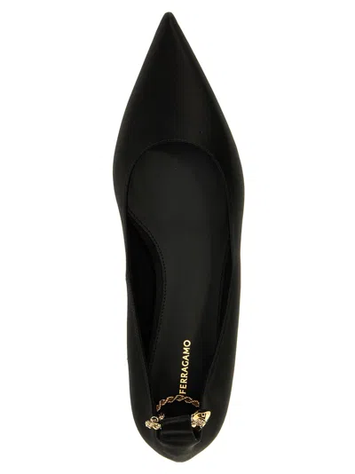Ferragamo Dada T Chain-embellished Satin Point-toe Flats