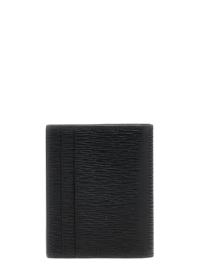Ferragamo Black Cardholder With Gold-tone Gancini Logo In Calf Leather Man