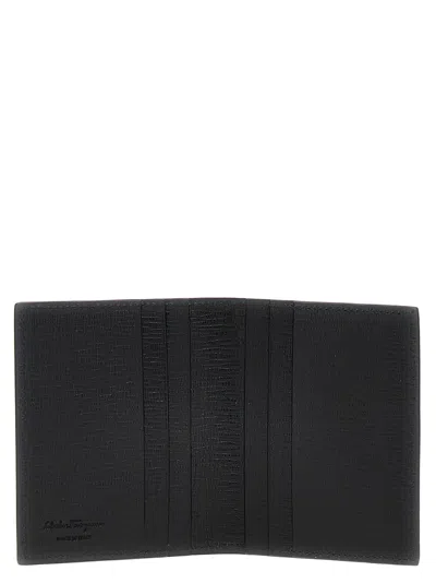 Ferragamo Black Cardholder With Gold-tone Gancini Logo In Calf Leather Man