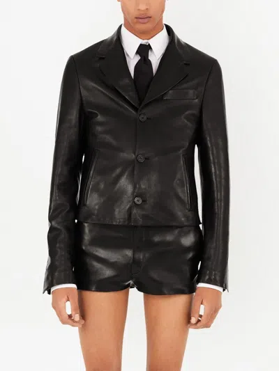Ferragamo Slim-cut Leather Blazer With Chest Welt Pocket