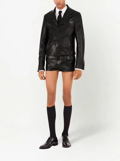 Ferragamo Slim-cut Leather Blazer With Chest Welt Pocket