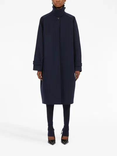 Ferragamo Blue Oversized Wool Single-breasted Coat