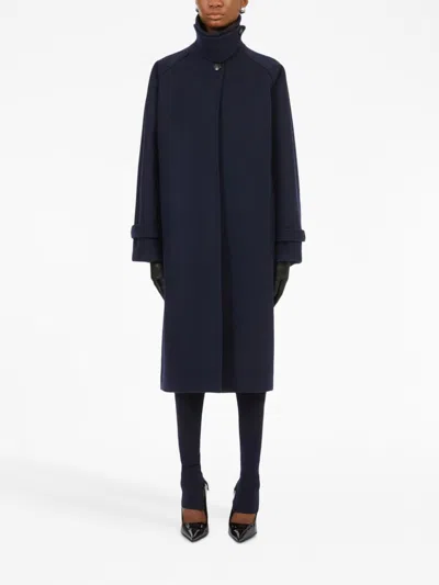 Ferragamo Blue Oversized Wool Single-breasted Coat