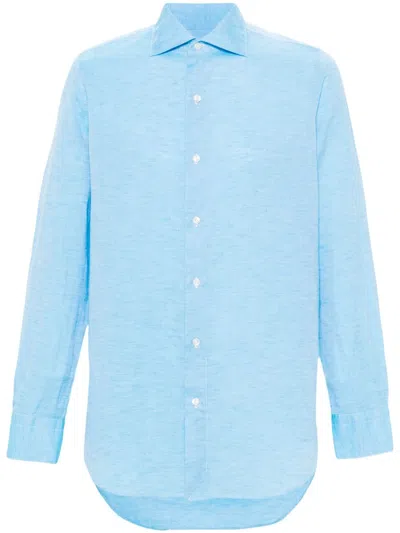 Finamore 1925 Napoli Cotton And Linen Blend Shirt In Blue