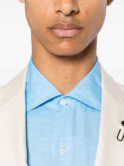 Finamore 1925 Napoli Cotton And Linen Blend Shirt In Blue