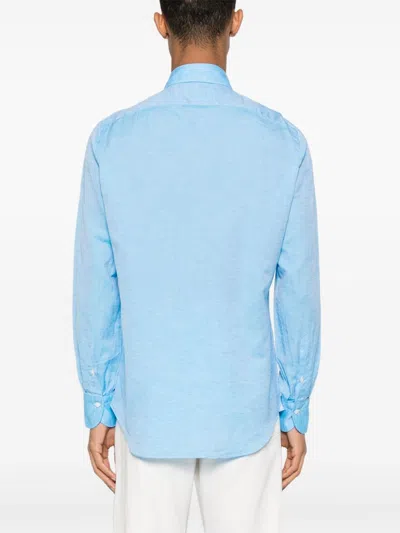 Finamore 1925 Napoli Cotton And Linen Blend Shirt In Blue