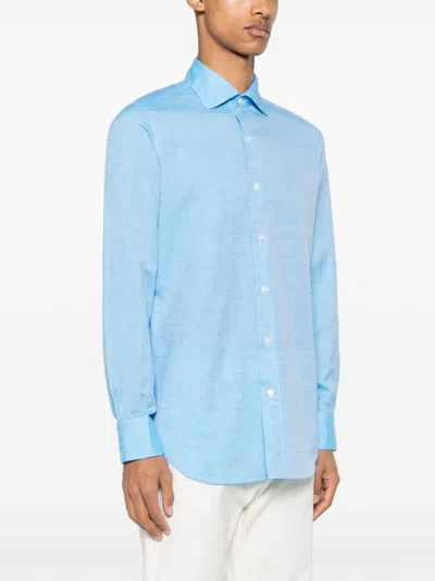 Finamore 1925 Napoli Cotton And Linen Blend Shirt In Blue