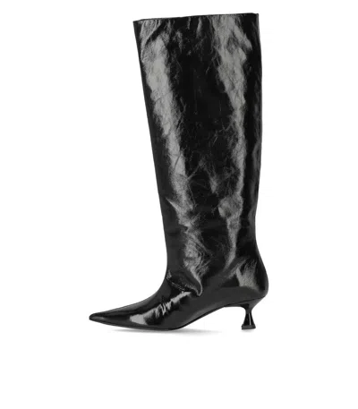 Ganni Black Eyelets Slouchy High Shaft Tall Boots