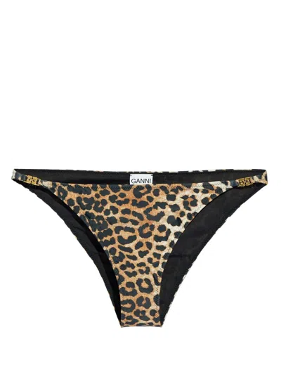 Shop Ganni Leopard Print Swim Bottom