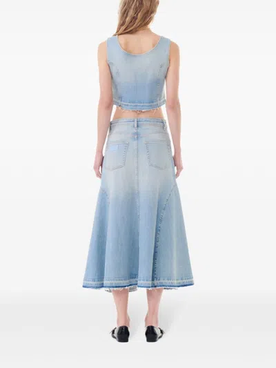 Ganni Pleated Denim Midi Skirt In Multi