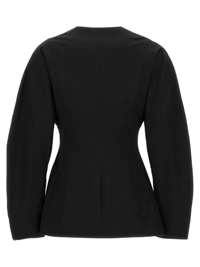 Ganni Black Fitted Drapey Melange Blazer