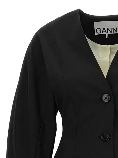 Ganni Black Fitted Drapey Melange Blazer