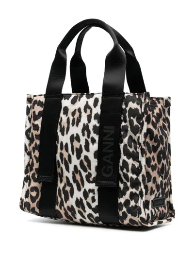 Ganni Recycled Tote Small Tech Leo Print