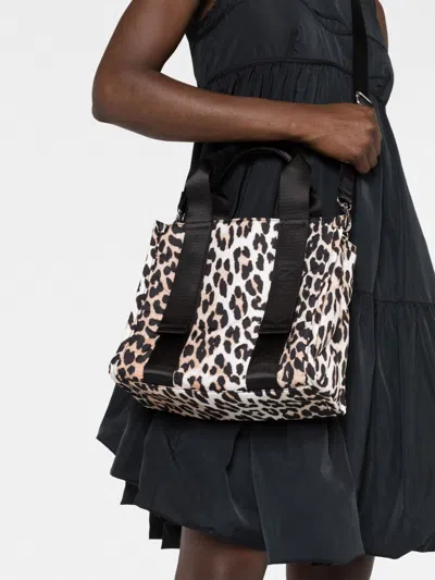 Ganni Recycled Tote Small Tech Leo Print