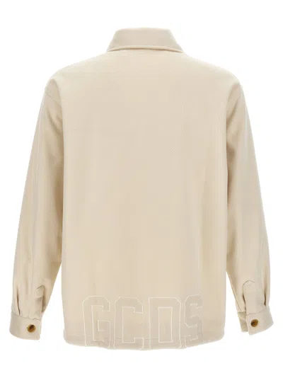 Gcds Logo Embroidery Jacket With Chest Pocket In Neutral