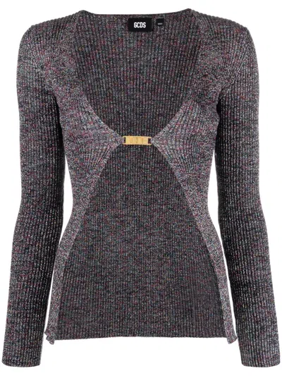 Gcds Long Multicolor Cardigan With Logo Clip In Lurex Woman