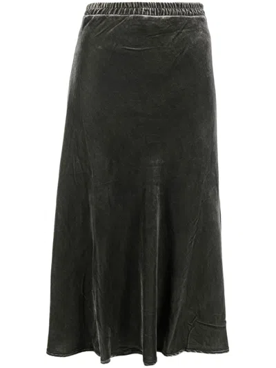 Gold Hawk Grey Velvet Flared Midi Skirt