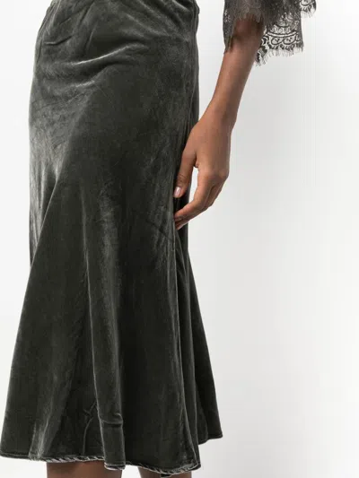 Gold Hawk Grey Velvet Flared Midi Skirt