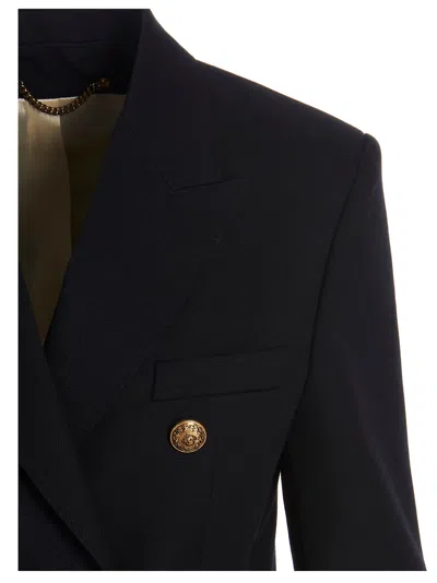 Golden Goose Blue Double-breasted Jacket With Peak Revers And Logo Plaque Detail