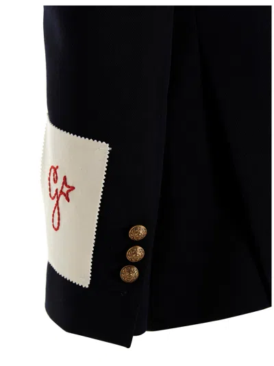 Golden Goose Blue Double-breasted Jacket With Peak Revers And Logo Plaque Detail
