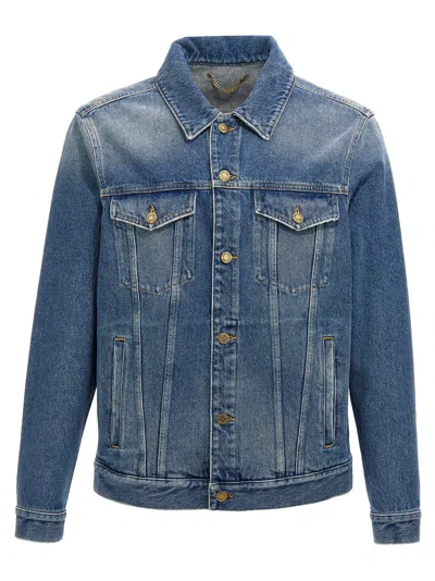 Golden Goose Blue Jacket With Patch Pockets On The Chest And Logoed Metal Buttons