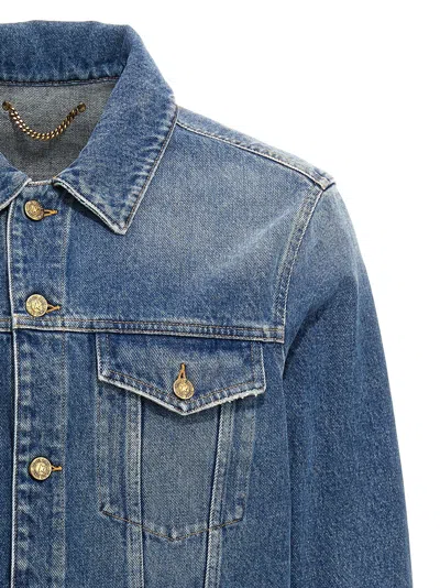 Golden Goose Blue Jacket With Patch Pockets On The Chest And Logoed Metal Buttons