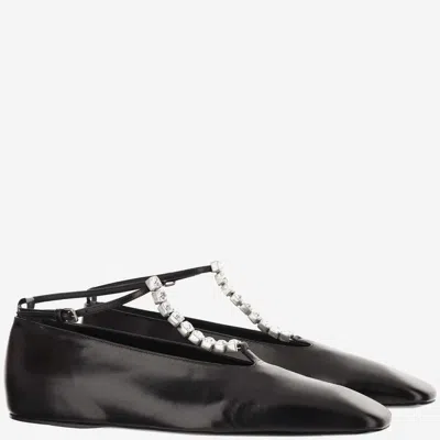 Jil Sander Crystal-embellished Ballet Flats Black