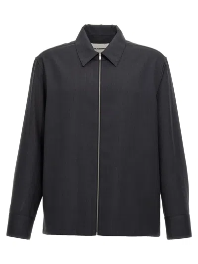 Jil Sander Minimalist Zippered Wool Overshirt In Black