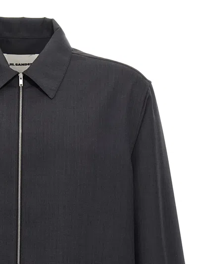 Jil Sander Minimalist Zippered Wool Overshirt In Black
