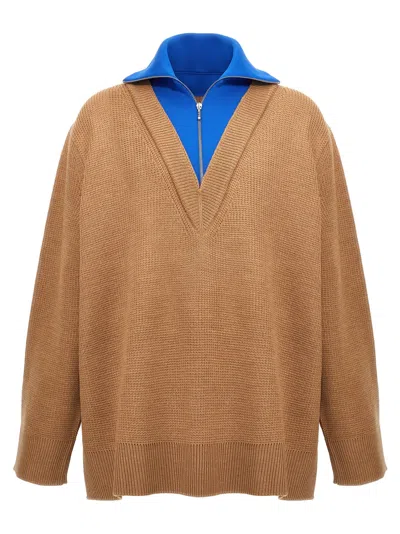 Jil Sander Zipper Detail Long Sleeve Knit Sweater