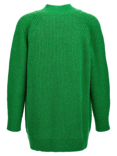 Jil Sander Oversized V Neck Ribbed Knit Sweater In Green