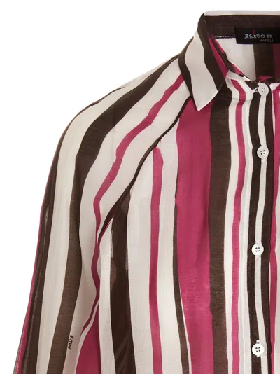 Kiton Striped Collar Long Sleeve Shirt In Pink