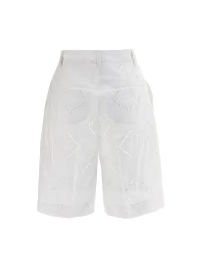 Kiton Embroidered Linen Bermuda Shorts Bermuda And Short White In White